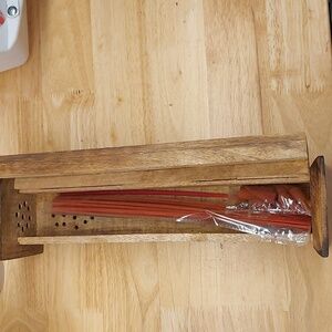 New Unused Hand Carved Ornate Wooden Incense Holder